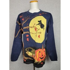 Vintage Lauren Hansen Halloween Witch Jack-O-Lantern Ramie‎ Cotton Sweater M